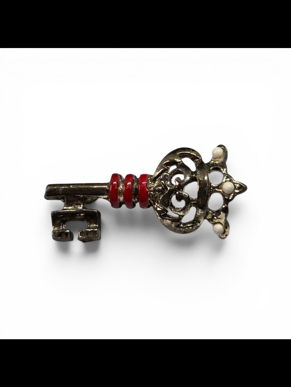 Vintage Crowned Miniature Skeleton Key Pin with Enamel